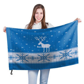 Флаг 3D с принтом Олень - класс в Санкт-Петербурге, 100% полиэстер | плотность ткани — 95 г/м2, размер — 67 х 109 см. Принт наносится с одной стороны | зима | новый год | олень | снег | снежинки