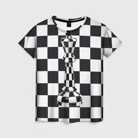 Женская футболка 3D с принтом Ферзь в Санкт-Петербурге, 100% полиэфир ( синтетическое хлопкоподобное полотно) | прямой крой, круглый вырез горловины, длина до линии бедер | Тематика изображения на принте: клетки | ферзь | шахматная доска | шахматы