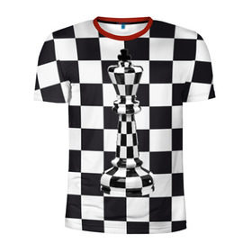 Мужская футболка 3D спортивная с принтом Ферзь в Санкт-Петербурге, 100% полиэстер с улучшенными характеристиками | приталенный силуэт, круглая горловина, широкие плечи, сужается к линии бедра | Тематика изображения на принте: клетки | ферзь | шахматная доска | шахматы