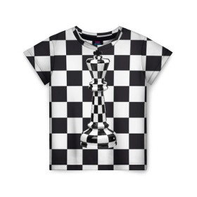 Детская футболка 3D с принтом Ферзь в Санкт-Петербурге, 100% гипоаллергенный полиэфир | прямой крой, круглый вырез горловины, длина до линии бедер, чуть спущенное плечо, ткань немного тянется | Тематика изображения на принте: клетки | ферзь | шахматная доска | шахматы