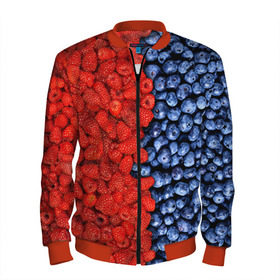 Мужской бомбер 3D с принтом Ягодка в Санкт-Петербурге, 100% полиэстер | застегивается на молнию, по бокам два кармана без застежек, по низу бомбера и на воротнике - эластичная резинка | Тематика изображения на принте: клубника | малина | черника | ягода | ягодка | ягодный