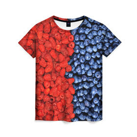 Женская футболка 3D с принтом Ягодка в Санкт-Петербурге, 100% полиэфир ( синтетическое хлопкоподобное полотно) | прямой крой, круглый вырез горловины, длина до линии бедер | клубника | малина | черника | ягода | ягодка | ягодный
