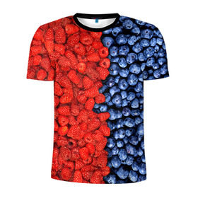 Мужская футболка 3D спортивная с принтом Ягодка в Санкт-Петербурге, 100% полиэстер с улучшенными характеристиками | приталенный силуэт, круглая горловина, широкие плечи, сужается к линии бедра | Тематика изображения на принте: клубника | малина | черника | ягода | ягодка | ягодный
