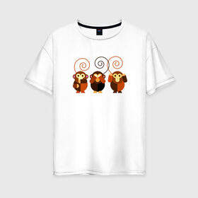 Женская футболка хлопок Oversize с принтом Не говорю - не вижу - не слышу в Санкт-Петербурге, 100% хлопок | свободный крой, круглый ворот, спущенный рукав, длина до линии бедер
 | Тематика изображения на принте: 2016 | год | зима | мартышка | новогодний | новый | обезьяна | обезьянка | подарок | с новым годом