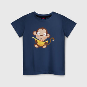 Детская футболка хлопок с принтом Обезьянка с бананом в Санкт-Петербурге, 100% хлопок | круглый вырез горловины, полуприлегающий силуэт, длина до линии бедер | 2016 | год | зима | мартышка | новогодний | новый | обезьяна | обезьянка | подарок | с новым годом