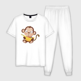 Мужская пижама хлопок с принтом Обезьянка с бананом в Санкт-Петербурге, 100% хлопок | брюки и футболка прямого кроя, без карманов, на брюках мягкая резинка на поясе и по низу штанин
 | 2016 | год | зима | мартышка | новогодний | новый | обезьяна | обезьянка | подарок | с новым годом
