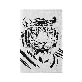 Обложка для паспорта матовая кожа с принтом Тигр в Санкт-Петербурге, натуральная матовая кожа | размер 19,3 х 13,7 см; прозрачные пластиковые крепления | Тематика изображения на принте: взгляд | тигр | трафарет | хищник