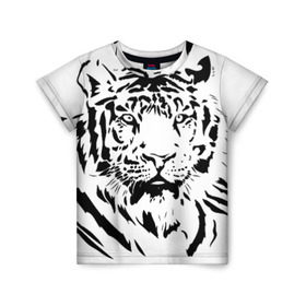 Детская футболка 3D с принтом Тигр в Санкт-Петербурге, 100% гипоаллергенный полиэфир | прямой крой, круглый вырез горловины, длина до линии бедер, чуть спущенное плечо, ткань немного тянется | взгляд | тигр | трафарет | хищник