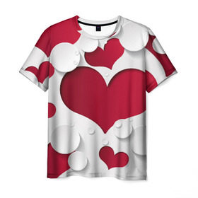 Мужская футболка 3D с принтом Сердца в Санкт-Петербурге, 100% полиэфир | прямой крой, круглый вырез горловины, длина до линии бедер | любовь | орнамент | праздник | сердца
