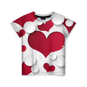 Детская футболка 3D с принтом Сердца в Санкт-Петербурге, 100% гипоаллергенный полиэфир | прямой крой, круглый вырез горловины, длина до линии бедер, чуть спущенное плечо, ткань немного тянется | любовь | орнамент | праздник | сердца