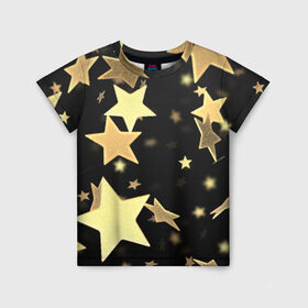 Детская футболка 3D с принтом Золотые звезды в Санкт-Петербурге, 100% гипоаллергенный полиэфир | прямой крой, круглый вырез горловины, длина до линии бедер, чуть спущенное плечо, ткань немного тянется | золотые звезды | орнамент | праздник