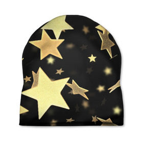 Шапка 3D с принтом Золотые звезды в Санкт-Петербурге, 100% полиэстер | универсальный размер, печать по всей поверхности изделия | золотые звезды | орнамент | праздник