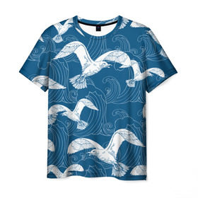 Мужская футболка 3D с принтом Чайки в Санкт-Петербурге, 100% полиэфир | прямой крой, круглый вырез горловины, длина до линии бедер | Тематика изображения на принте: небо | полет | птицы | чайки