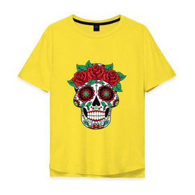Мужская футболка хлопок Oversize с принтом Мексиканский череп для нее в Санкт-Петербурге, 100% хлопок | свободный крой, круглый ворот, “спинка” длиннее передней части | мексика | мексиканский череп calavera для неемексиканский череп calavera | череп