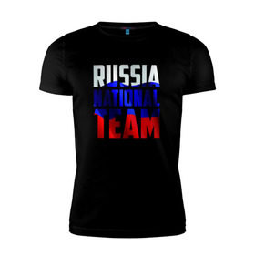 Мужская футболка премиум с принтом Russia national team в Санкт-Петербурге, 92% хлопок, 8% лайкра | приталенный силуэт, круглый вырез ворота, длина до линии бедра, короткий рукав | россии | россия | сборная | футбол | хоккей