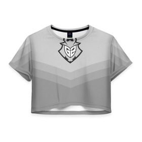 Женская футболка 3D укороченная с принтом G2 eSports в Санкт-Петербурге, 100% полиэстер | круглая горловина, длина футболки до линии талии, рукава с отворотами | csgo | cyber | esports | g2 | team | г2 | ксго