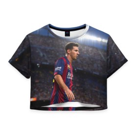 Женская футболка 3D укороченная с принтом Messi в Санкт-Петербурге, 100% полиэстер | круглая горловина, длина футболки до линии талии, рукава с отворотами | месси