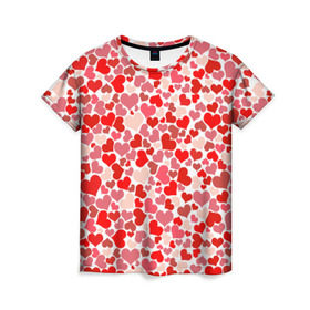 Женская футболка 3D с принтом Сердца, любовь, орнамент, праз в Санкт-Петербурге, 100% полиэфир ( синтетическое хлопкоподобное полотно) | прямой крой, круглый вырез горловины, длина до линии бедер | любовь | орнамент | праздник | сердца