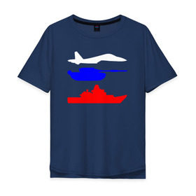 Мужская футболка хлопок Oversize с принтом Флаг РФ (Военная техника) в Санкт-Петербурге, 100% хлопок | свободный крой, круглый ворот, “спинка” длиннее передней части | армия | корабль | рф | самолёт | танк | флаг | флаг рф (военная техника)россия