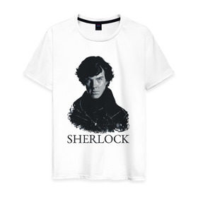 Мужская футболка хлопок с принтом Шерлок Холмс (SHERLOCK) в Санкт-Петербурге, 100% хлопок | прямой крой, круглый вырез горловины, длина до линии бедер, слегка спущенное плечо. | sherlock | бенедикт камбербэтч | шерлок холмс