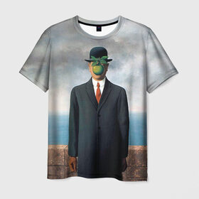 Мужская футболка 3D с принтом Сын человеческий в Санкт-Петербурге, 100% полиэфир | прямой крой, круглый вырез горловины, длина до линии бедер | art | искусство | рене | рене магритт | сын человеческий