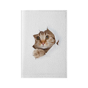 Обложка для паспорта матовая кожа с принтом Котик в Санкт-Петербурге, натуральная матовая кожа | размер 19,3 х 13,7 см; прозрачные пластиковые крепления | Тематика изображения на принте: кот | котенок | котик | кошка | милый