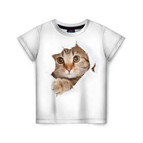 Детская футболка 3D с принтом Котик в Санкт-Петербурге, 100% гипоаллергенный полиэфир | прямой крой, круглый вырез горловины, длина до линии бедер, чуть спущенное плечо, ткань немного тянется | кот | котенок | котик | кошка | милый