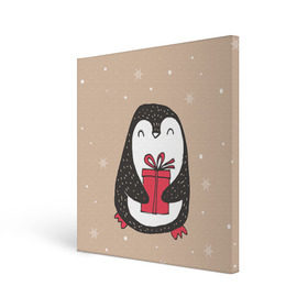Холст квадратный с принтом Пингвин с подарком в Санкт-Петербурге, 100% ПВХ |  | пингвин