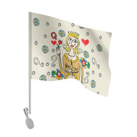 Флаг для автомобиля с принтом Червовая дама в Санкт-Петербурге, 100% полиэстер | Размер: 30*21 см | 14 февраля | love | влюбленные | карты | королева | король | лав | любовь | пара | парные | подарок