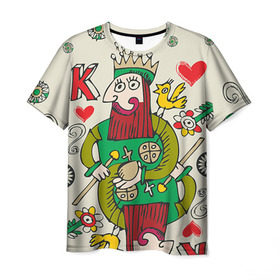 Мужская футболка 3D с принтом Червовый король в Санкт-Петербурге, 100% полиэфир | прямой крой, круглый вырез горловины, длина до линии бедер | Тематика изображения на принте: 14 февраля | love | влюбленные | карты | королева | король | лав | любовь | пара | парные | подарок