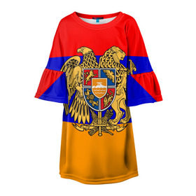 Детское платье 3D с принтом Герб и флаг Армении в Санкт-Петербурге, 100% полиэстер | прямой силуэт, чуть расширенный к низу. Круглая горловина, на рукавах — воланы | armenia | армения | герб | флаг