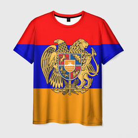 Мужская футболка 3D с принтом Герб и флаг Армении в Санкт-Петербурге, 100% полиэфир | прямой крой, круглый вырез горловины, длина до линии бедер | armenia | армения | герб | флаг