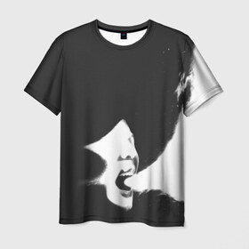 Мужская футболка 3D с принтом Shot Voice в Санкт-Петербурге, 100% полиэфир | прямой крой, круглый вырез горловины, длина до линии бедер | Тематика изображения на принте: abstraction | face | gray | shot | voice | white