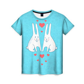 Женская футболка 3D с принтом Зай и зая в Санкт-Петербурге, 100% полиэфир ( синтетическое хлопкоподобное полотно) | прямой крой, круглый вырез горловины, длина до линии бедер | 14 февраля | bear | love | teddy | валентин | влюбленный | зайчик | зая | заяц | любовь | милый | рисунок | сердечко | сердце