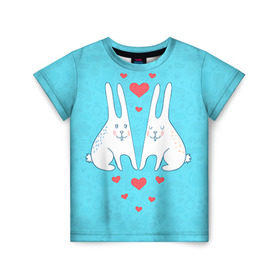 Детская футболка 3D с принтом Зай и зая в Санкт-Петербурге, 100% гипоаллергенный полиэфир | прямой крой, круглый вырез горловины, длина до линии бедер, чуть спущенное плечо, ткань немного тянется | Тематика изображения на принте: 14 февраля | bear | love | teddy | валентин | влюбленный | зайчик | зая | заяц | любовь | милый | рисунок | сердечко | сердце