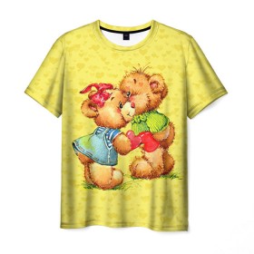 Мужская футболка 3D с принтом Влюбленные мишки в Санкт-Петербурге, 100% полиэфир | прямой крой, круглый вырез горловины, длина до линии бедер | 14 февраля | bear | love | teddy | валентин | влюбленный | любовь | милый | мишка | рисунок | сердечко | сердце