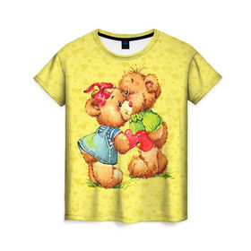 Женская футболка 3D с принтом Влюбленные мишки в Санкт-Петербурге, 100% полиэфир ( синтетическое хлопкоподобное полотно) | прямой крой, круглый вырез горловины, длина до линии бедер | 14 февраля | bear | love | teddy | валентин | влюбленный | любовь | милый | мишка | рисунок | сердечко | сердце