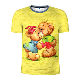 Мужская футболка 3D спортивная с принтом Влюбленные мишки в Санкт-Петербурге, 100% полиэстер с улучшенными характеристиками | приталенный силуэт, круглая горловина, широкие плечи, сужается к линии бедра | 14 февраля | bear | love | teddy | валентин | влюбленный | любовь | милый | мишка | рисунок | сердечко | сердце