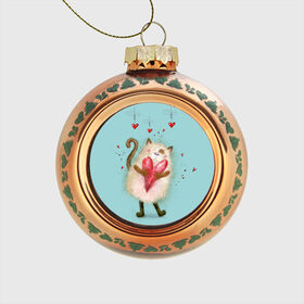 Стеклянный ёлочный шар с принтом Котик в Санкт-Петербурге, Стекло | Диаметр: 80 мм | 14 февраля | bear | love | teddy | валентин | влюбленный | киска | кот | котик | любовь | милый | рисунок | сердечко | сердце