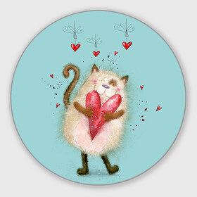 Коврик круглый с принтом Котик в Санкт-Петербурге, резина и полиэстер | круглая форма, изображение наносится на всю лицевую часть | 14 февраля | bear | love | teddy | валентин | влюбленный | киска | кот | котик | любовь | милый | рисунок | сердечко | сердце