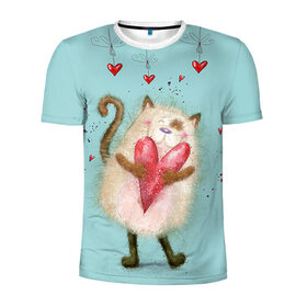 Мужская футболка 3D спортивная с принтом Котик в Санкт-Петербурге, 100% полиэстер с улучшенными характеристиками | приталенный силуэт, круглая горловина, широкие плечи, сужается к линии бедра | Тематика изображения на принте: 14 февраля | bear | love | teddy | валентин | влюбленный | киска | кот | котик | любовь | милый | рисунок | сердечко | сердце