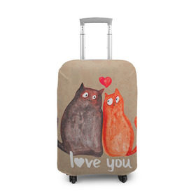 Чехол для чемодана 3D с принтом Влюбленные котики в Санкт-Петербурге, 86% полиэфир, 14% спандекс | двустороннее нанесение принта, прорези для ручек и колес | 14 февраля | bear | love | teddy | валентин | влюбленный | киска | кот | котик | любовь | милый | рисунок | сердечко | сердце