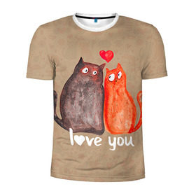 Мужская футболка 3D спортивная с принтом Влюбленные котики в Санкт-Петербурге, 100% полиэстер с улучшенными характеристиками | приталенный силуэт, круглая горловина, широкие плечи, сужается к линии бедра | 14 февраля | bear | love | teddy | валентин | влюбленный | киска | кот | котик | любовь | милый | рисунок | сердечко | сердце