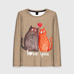 Женский лонгслив 3D с принтом Влюбленные котики в Санкт-Петербурге, 100% полиэстер | длинные рукава, круглый вырез горловины, полуприлегающий силуэт | 14 февраля | bear | love | teddy | валентин | влюбленный | киска | кот | котик | любовь | милый | рисунок | сердечко | сердце