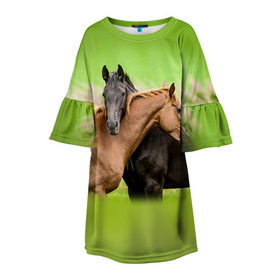 Детское платье 3D с принтом Лошади 2 в Санкт-Петербурге, 100% полиэстер | прямой силуэт, чуть расширенный к низу. Круглая горловина, на рукавах — воланы | horse | horseshoe | акварель | головалошади | грива | единорог | жеребец | животные | конь | лошадь | лошадьскрыльями | подкова | природа | рисуноккрасками