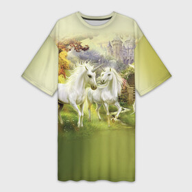 Платье-футболка 3D с принтом Единороги в Санкт-Петербурге,  |  | horse | horseshoe | акварель | головалошади | грива | единорог | жеребец | животные | конь | лошадь | лошадьскрыльями | подкова | природа | рисуноккрасками
