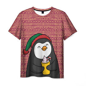 Мужская футболка 3D с принтом Пингвиня в Санкт-Петербурге, 100% полиэфир | прямой крой, круглый вырез горловины, длина до линии бедер | Тематика изображения на принте: пингвин