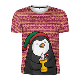 Мужская футболка 3D спортивная с принтом Пингвиня в Санкт-Петербурге, 100% полиэстер с улучшенными характеристиками | приталенный силуэт, круглая горловина, широкие плечи, сужается к линии бедра | пингвин