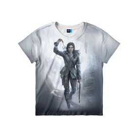 Детская футболка 3D с принтом Rise of the Tomb Raider в Санкт-Петербурге, 100% гипоаллергенный полиэфир | прямой крой, круглый вырез горловины, длина до линии бедер, чуть спущенное плечо, ткань немного тянется | Тематика изображения на принте: rise of the tomb raider | tomb raider | райдер | том райдер