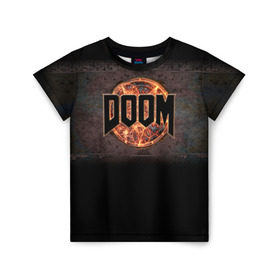 Детская футболка 3D с принтом Doom в Санкт-Петербурге, 100% гипоаллергенный полиэфир | прямой крой, круглый вырез горловины, длина до линии бедер, чуть спущенное плечо, ткань немного тянется | doom | game | гибель | дум | игра | игры | обреченность | шутер